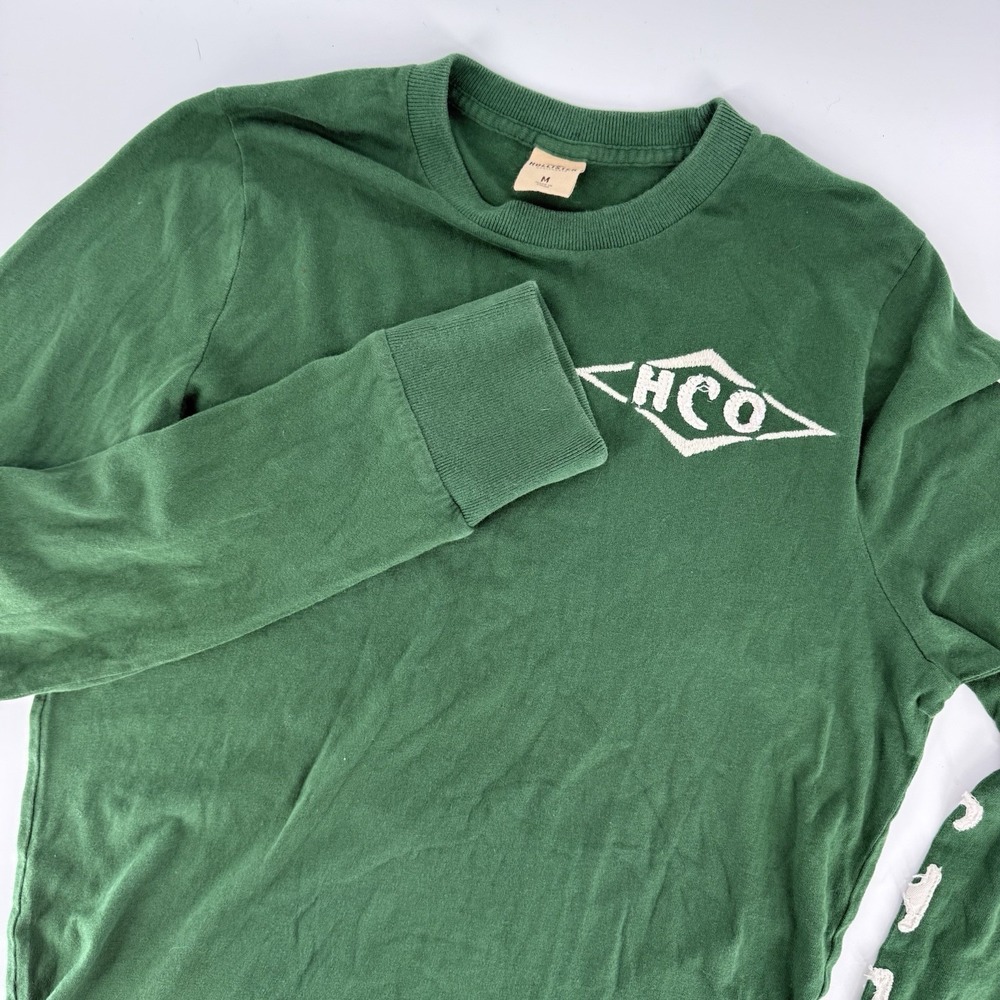 Hollister Y2K Vintage‎ Green Long Sleeve Embroidered Logo HCO Med Mens Shirt